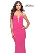 La Femme 31424 Lace-Up Back Plunging Neck Ruched Dress