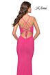 La Femme 31424 Lace-Up Back Plunging Neck Ruched Dress