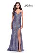 La Femme 31431 Lace-Up Back Ruched Sequin Dress