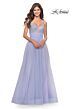 La Femme 31433 Ruched Waist High Slit Beaded Top Dress