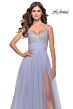 La Femme 31433 Ruched Waist High Slit Beaded Top Dress