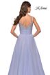 La Femme 31433 Ruched Waist High Slit Beaded Top Dress