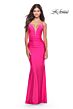 La Femme 31436 Floral Sides Plunging Neck Lace-Up Dress