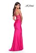 La Femme 31436 Floral Sides Plunging Neck Lace-Up Dress