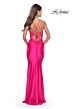 La Femme 31436 Floral Sides Plunging Neck Lace-Up Dress