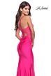 La Femme 31436 Floral Sides Plunging Neck Lace-Up Dress