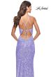 La Femme 31444 Cowl Neck Fringe Slit Sequin Dress