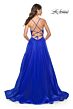 La Femme 31457 Ruched Corset High Slit Lace-Up Dress