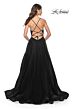 La Femme 31457 Ruched Corset High Slit Lace-Up Dress