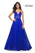 La Femme 31457 Ruched Corset High Slit Lace-Up Dress