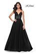 La Femme 31457 Ruched Corset High Slit Lace-Up Dress