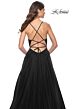 La Femme 31457 Ruched Corset High Slit Lace-Up Dress