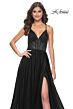 La Femme 31457 Ruched Corset High Slit Lace-Up Dress