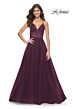 La Femme 31457 Ruched Corset High Slit Lace-Up Dress
