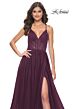 La Femme 31457 Ruched Corset High Slit Lace-Up Dress