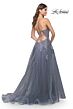 La Femme 31472 Floral Appliques Plunging Neck Lace-Up Dress