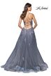 La Femme 31472 Floral Appliques Plunging Neck Lace-Up Dress