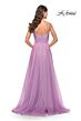 La Femme 31500 Ruched Top High Slit V-Neck Dress