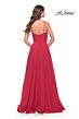 La Femme 31500 Ruched Top High Slit V-Neck Dress