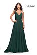 La Femme 31500 Ruched Top High Slit V-Neck Dress