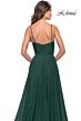 La Femme 31500 Ruched Top High Slit V-Neck Dress