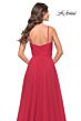 La Femme 31500 Ruched Top High Slit V-Neck Dress