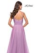 La Femme 31500 Ruched Top High Slit V-Neck Dress
