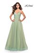La Femme 31501 Ruched Top High Slit Lace-Up Dress