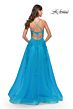 La Femme 31503 Lace-Up Back High Slit V-Neck Dress