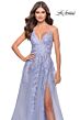 La Femme 31503 Lace-Up Back High Slit V-Neck Dress