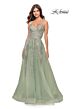 La Femme 31503 Lace-Up Back High Slit V-Neck Dress