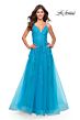 La Femme 31503 Lace-Up Back High Slit V-Neck Dress
