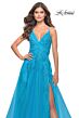 La Femme 31503 Lace-Up Back High Slit V-Neck Dress