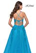 La Femme 31503 Lace-Up Back High Slit V-Neck Dress