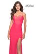 La Femme 31504 High Slit Lace-Up Back Dress