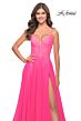 La Femme 31506 Lace Corset High Slit Dress