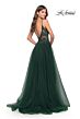 La Femme 31507 Lace Top Bare Back Slit Skirt Dress