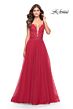 La Femme 31507 Lace Top Bare Back Slit Skirt Dress