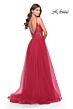 La Femme 31507 Lace Top Bare Back Slit Skirt Dress