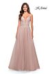 La Femme 31507 Lace Top Bare Back Slit Skirt Dress