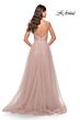 La Femme 31507 Lace Top Bare Back Slit Skirt Dress