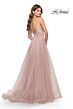 La Femme 31507 Lace Top Bare Back Slit Skirt Dress