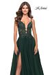 La Femme 31507 Lace Top Bare Back Slit Skirt Dress