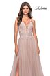 La Femme 31507 Lace Top Bare Back Slit Skirt Dress