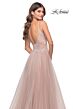 La Femme 31507 Lace Top Bare Back Slit Skirt Dress