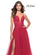 La Femme 31507 Lace Top Bare Back Slit Skirt Dress