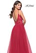 La Femme 31507 Lace Top Bare Back Slit Skirt Dress
