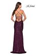 La Femme 31508 Curved Neckline Lace-Up Back Sequin Dress