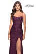 La Femme 31508 Curved Neckline Lace-Up Back Sequin Dress