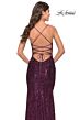 La Femme 31508 Curved Neckline Lace-Up Back Sequin Dress